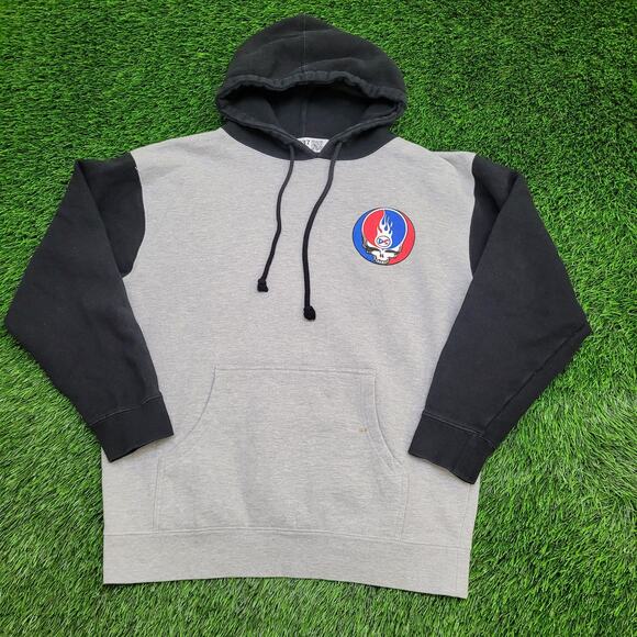 Vintage 90s Darkside Skull Crop Hoodie Medium 22x25 Two-Tone - Picture 2 of 16